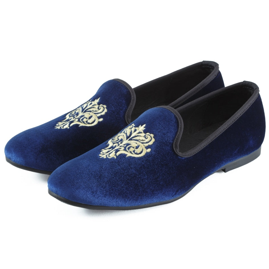 New Handmade Men Blue Velvet Loafers Prom shoes Slip-On Dress Shoes British Smoking Slippers Men&#39;s Flats Plus size US 7-13