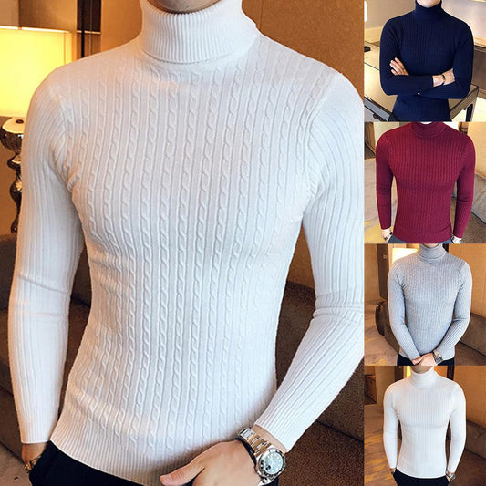 Men Casual Winter Solid Color Turtle Neck