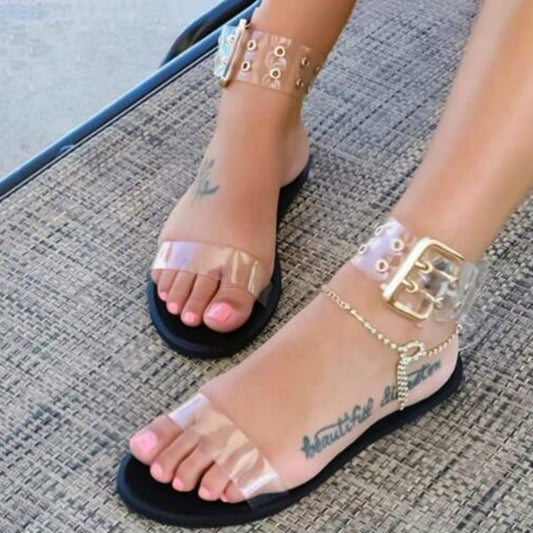 New Women Transparent Beach Flat Sandals.