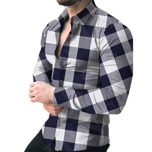 Men Casual Plaid Shirt.