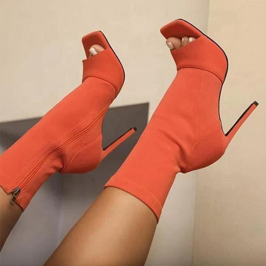 Women Fashion Sexy, High Heels, Peep Toe Ankle Boots w/ Zipper.