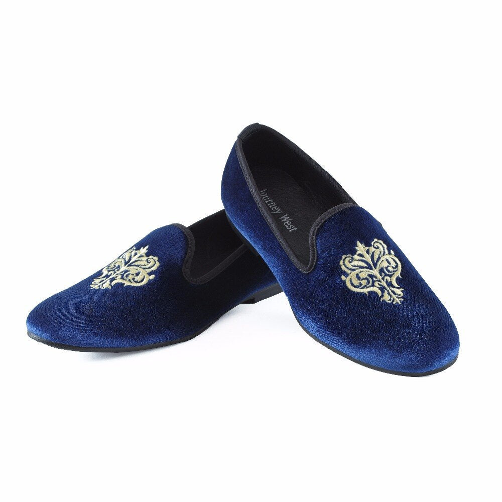 New Handmade Men Blue Velvet Loafers Prom shoes Slip-On Dress Shoes British Smoking Slippers Men&#39;s Flats Plus size US 7-13