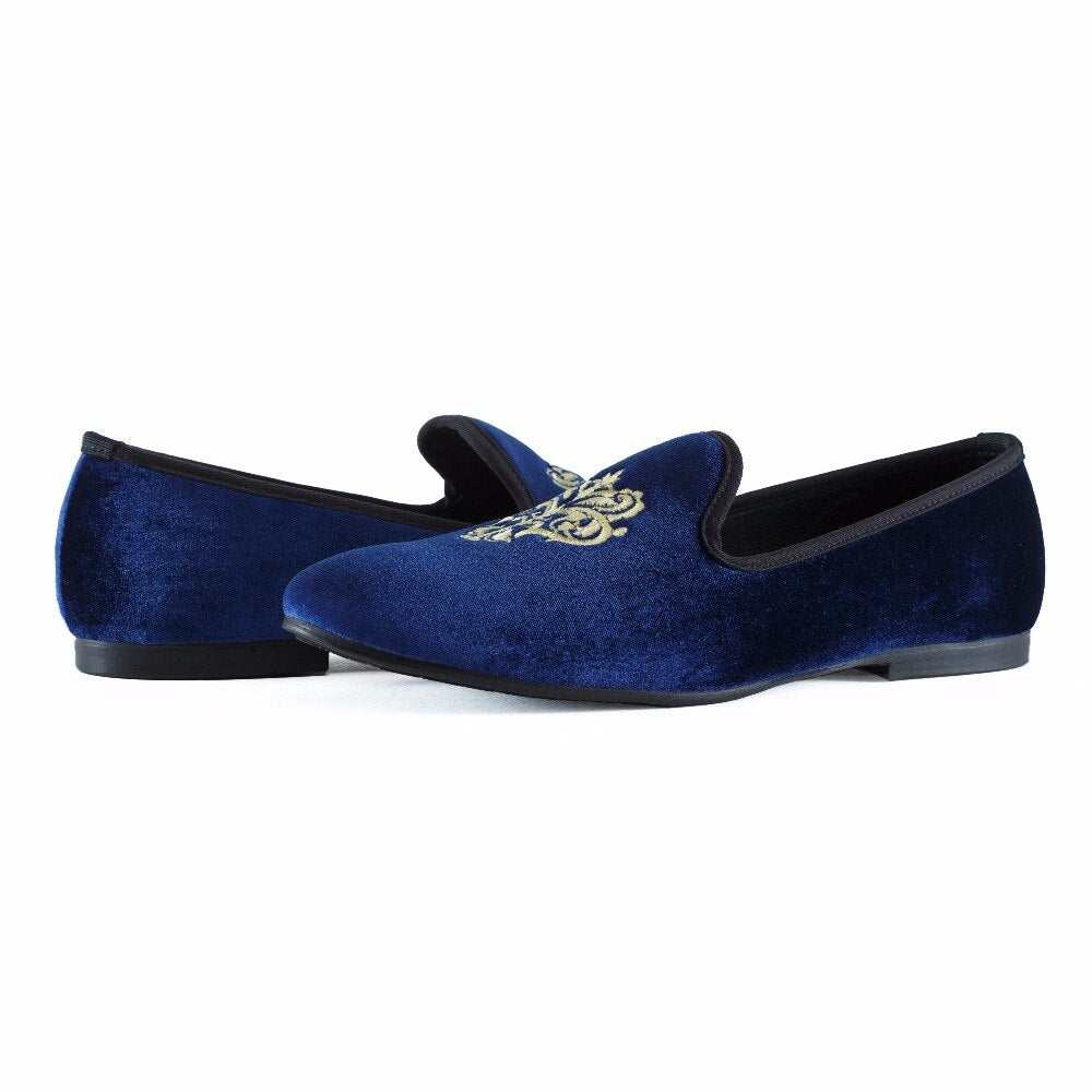 New Handmade Men Blue Velvet Loafers Prom shoes Slip-On Dress Shoes British Smoking Slippers Men&#39;s Flats Plus size US 7-13