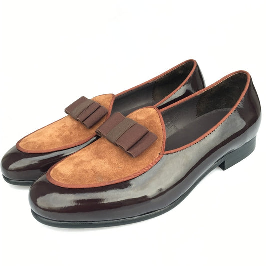 New Handmade Men Brown Banquet Leather Loafers, Wedding Shoes, Dress Prom Shoes, with Bowtie Luxurious.