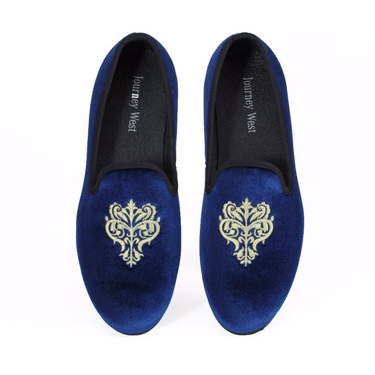 New Handmade Men Blue Velvet Loafers Prom shoes Slip-On Dress Shoes British Smoking Slippers Men&#39;s Flats Plus size US 7-13