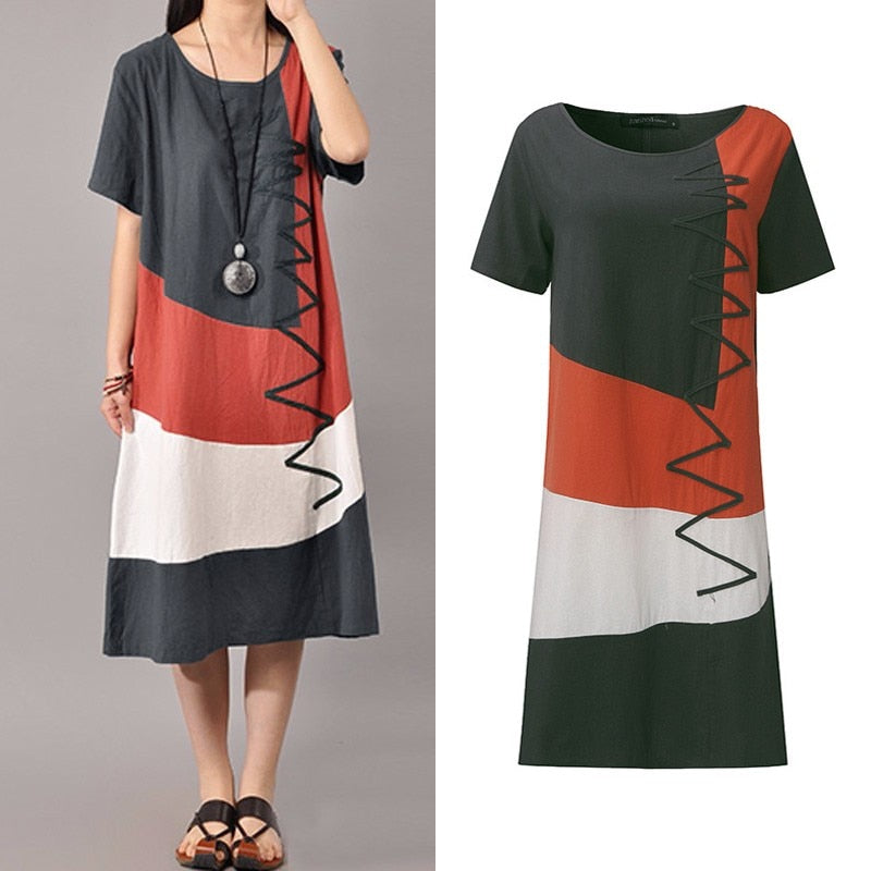 Women Casual Patchwork Summer Sundress