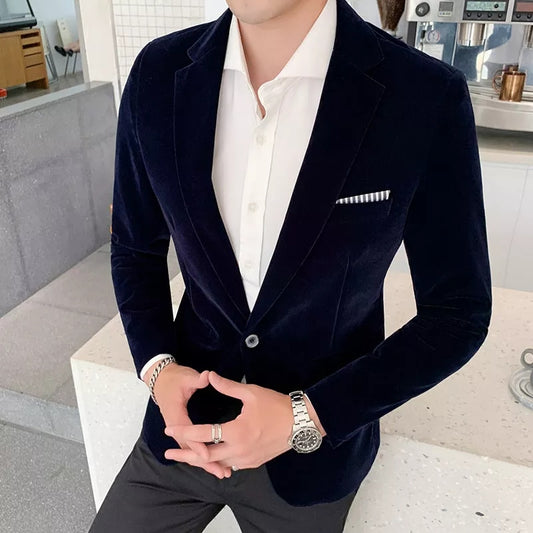 Men High Quality Slim Fit Formal Velvet Blazer