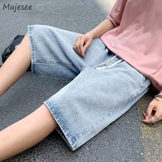 Men Casual Denim, Wide Leg, Loose, Knee Length, Shorts