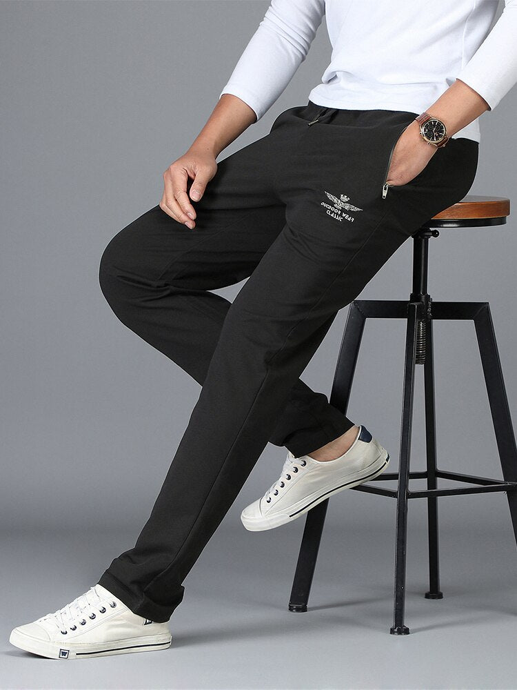 Men New Summer Lightweight Cotton Sweatpants, Zip Pockets, Casual Straight Trousers.