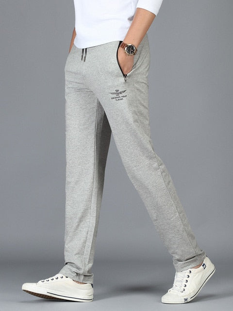 Men New Summer Lightweight Cotton Sweatpants, Zip Pockets, Casual Straight Trousers.