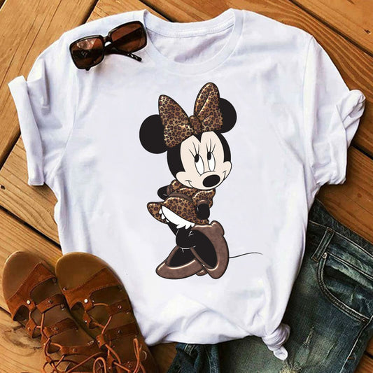 Ladies White Minnie Mouse Short Sleeve Causal T-shirt.