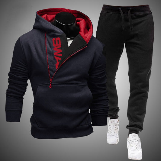 Mens 2 Pieces Casual Tracksuit Hooded Jogger Sets Zipper