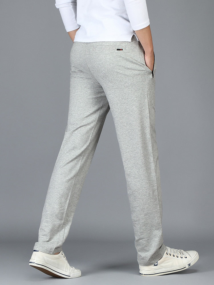 Men New Summer Lightweight Cotton Sweatpants, Zip Pockets, Casual Straight Trousers.