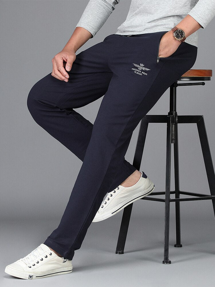 Men New Summer Lightweight Cotton Sweatpants, Zip Pockets, Casual Straight Trousers.