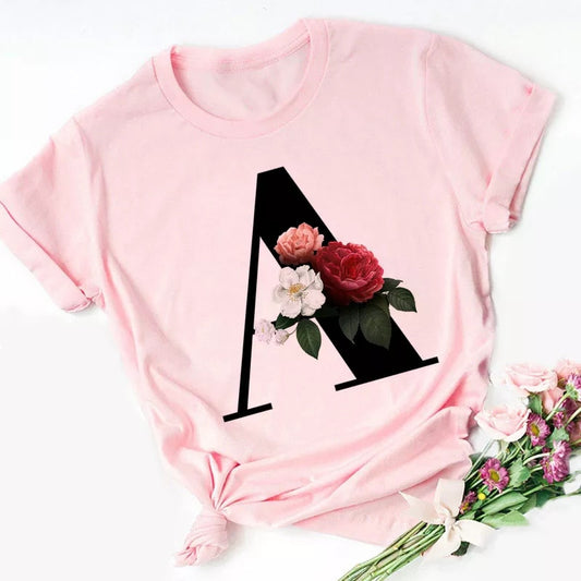 Women Fashion 2023 New 26 English Alphabet Print T-shirt.