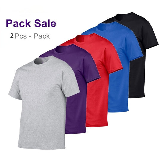 Men Casual 2pcs Solid Color 100% Cotton T Shirts.