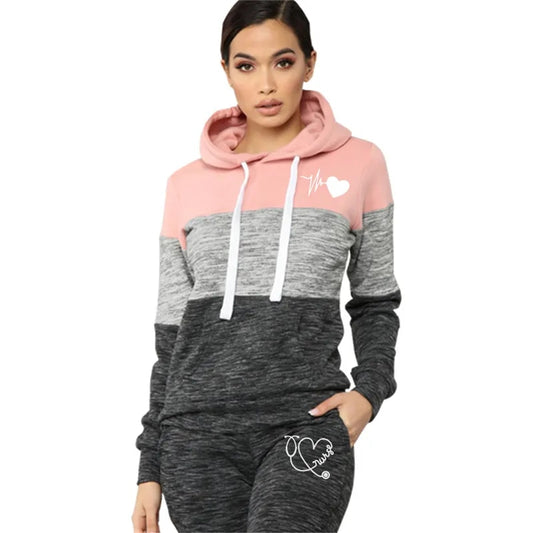 2023 Women 2 Piece FashionStriped Color Hoodie Tracksuits.