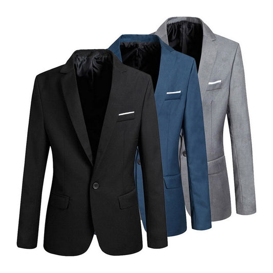 Men Fashion Slim Fit Solid Office Blazer.