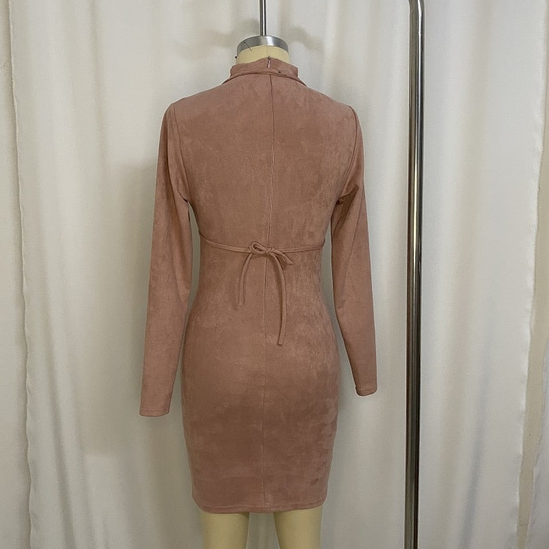 Women Spring and Autumn two-piece Suede Strapless Dress.