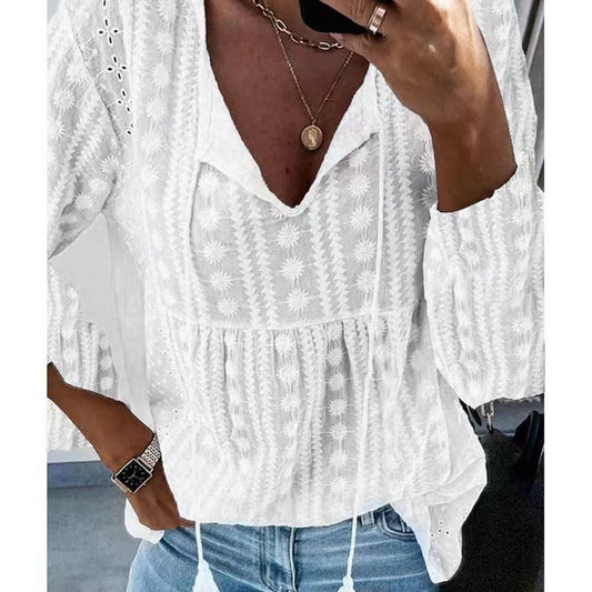 Women Autumn V-neck Long Sleeve Blouse