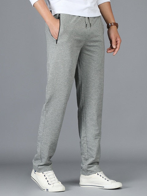 Men New Summer Lightweight Cotton Sweatpants, Zip Pockets, Casual Straight Trousers.