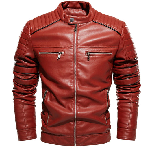 Men Fashion Slim Fit, Fur Lined, Coffee Leather Jacket.