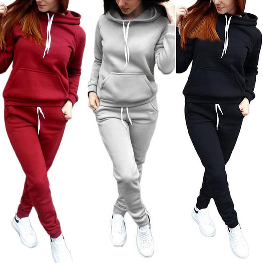 Women 2 Pc Solid Tracksuit Casual Hoodies, Sweatshirt Pant Set.